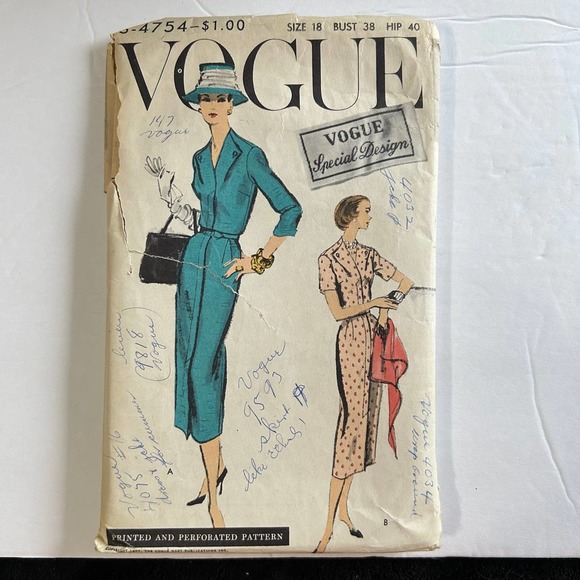 Vogue Special Design Vintage 1950's Pattern #S-4754 Women's Dress Size 18 HTF - Picture 1 of 6